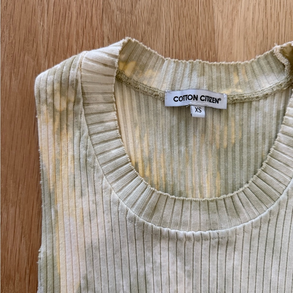 Cotton Citizen Tie-Dye Ibiza Ribbed Tank in Green and Cream XS